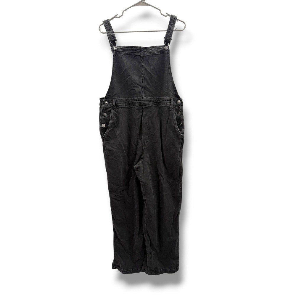 Aerie Denim Overalls Womens XL Black Wide Leg Relaxed Fit Faded Wash